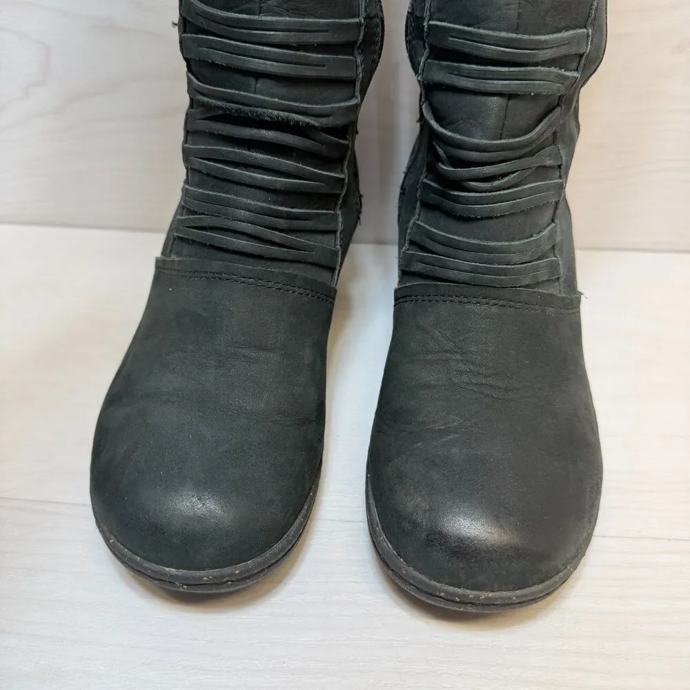 KEEN Zurich High Boot Womens Size 8.5 Black Leather Wedge Heel Mid Calf Side Zip